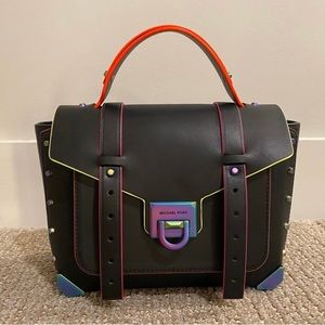 Michael Kors Medium Manhattan Contrast-Trim Black Leather Satchel Rainbow